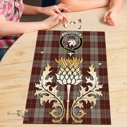 Scottish Cunningham Burgundy Dancers Clan Tartan Puzzle - Thistle Gold Style Scottish Plaid Tartan Plaid