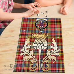 Scottish Ogilvie of Airlie Ancient Clan Tartan Puzzle - Thistle Gold Style Scottish Plaid Tartan Plaid