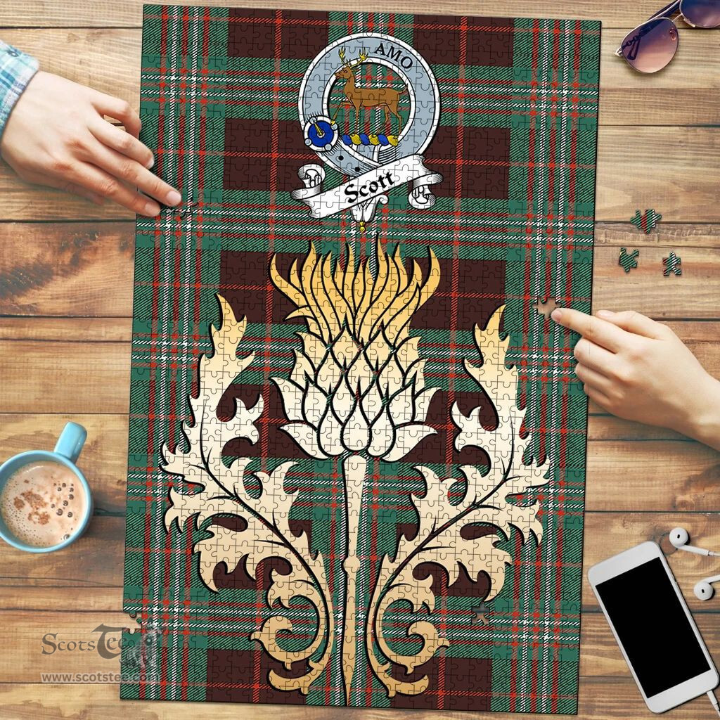 Scottish Scott Brown Ancient Clan Tartan Puzzle - Thistle Gold Style Scottish Plaid Tartan Plaid