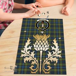 Scottish MacLellan Ancient Clan Tartan Puzzle - Thistle Gold Style Scottish Plaid Tartan Plaid
