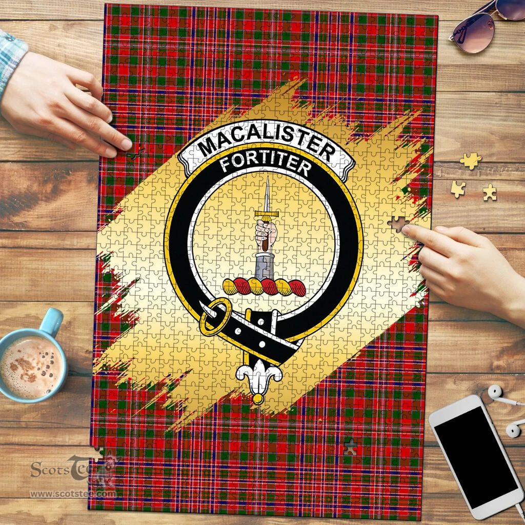 Scottish MacAlister Modern Clan Tartan Puzzle - Gold Style Scottish Plaid Tartan Plaid