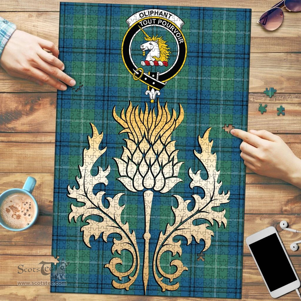 Scottish Oliphant Ancient Clan Tartan Puzzle - Thistle Gold Style Scottish Plaid Tartan Plaid