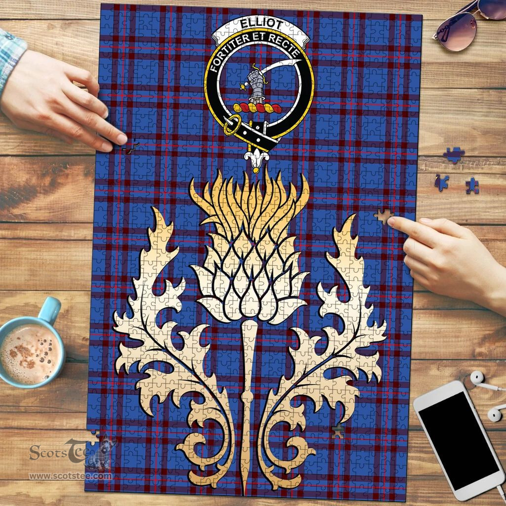 Scottish Elliot Modern Clan Tartan Puzzle - Thistle Gold Style Scottish Plaid Tartan Plaid
