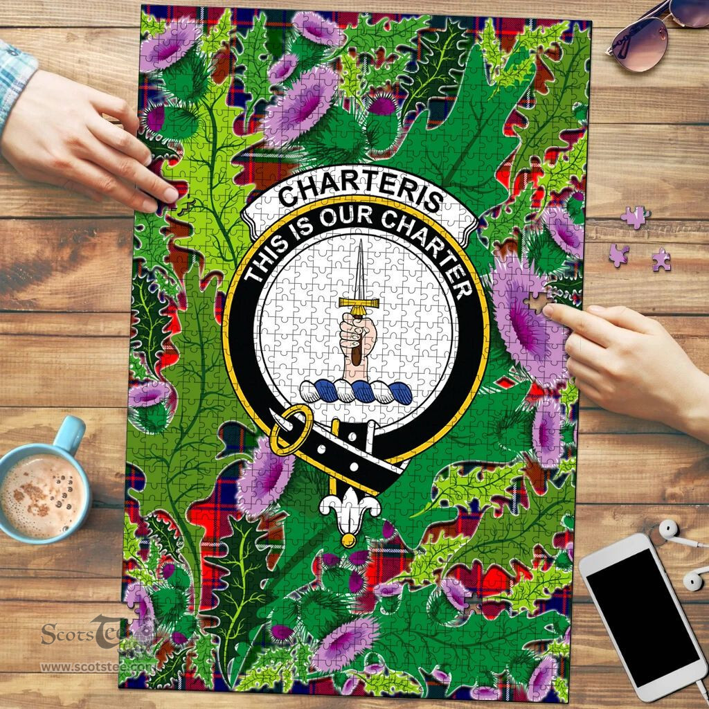 Scottish Charteris Clan Tartan Puzzle - Thistle Pattern Style Scottish Plaid Tartan Plaid