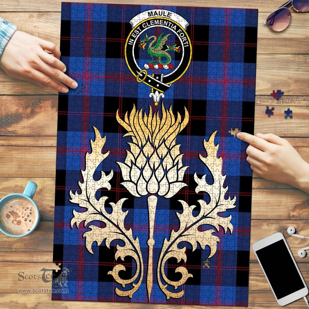 Scottish Maule Clan Tartan Puzzle - Thistle Gold Style Scottish Plaid Tartan Plaid