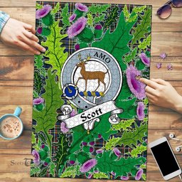 Scottish Scott Green Modern Clan Tartan Puzzle - Thistle Pattern Style Scottish Plaid Tartan Plaid
