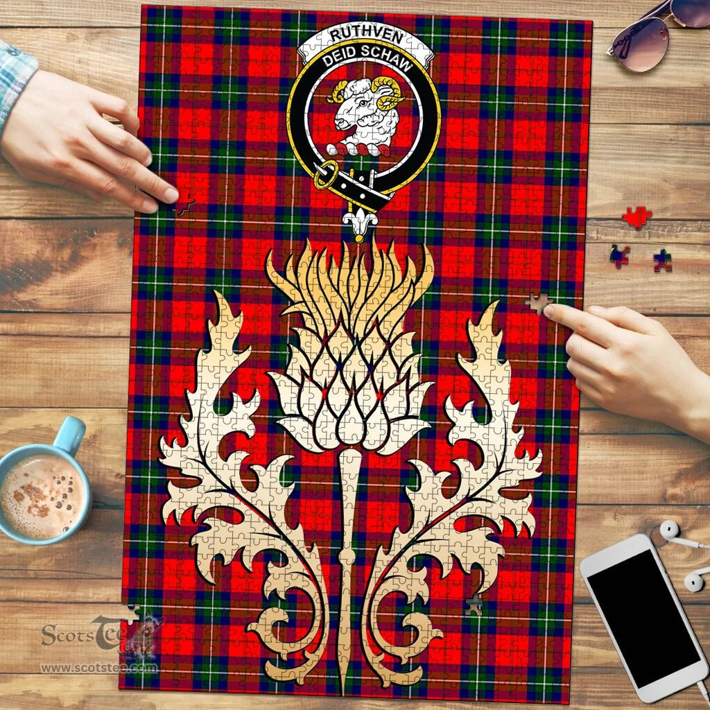 Scottish Ruthven Modern Clan Tartan Puzzle - Thistle Gold Style Scottish Plaid Tartan Plaid