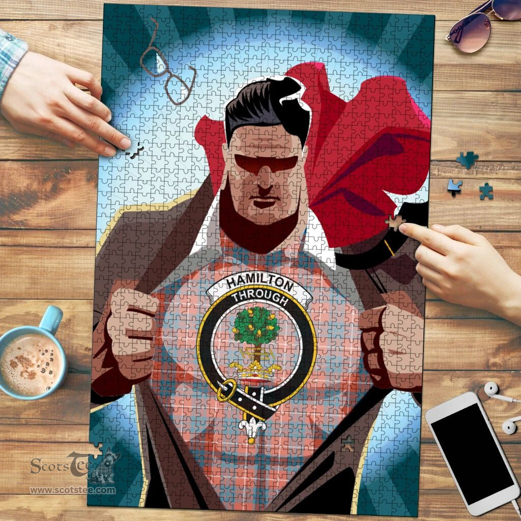 Scottish Hamilton Ancient Clan Tartan Puzzle - Supper Hero Style Scottish Plaid Tartan Plaid