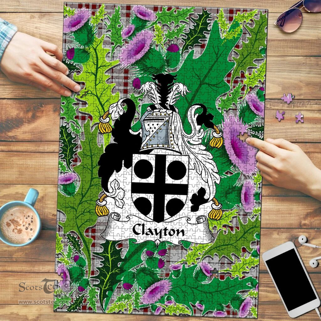 Scottish Clayton Clan Tartan Puzzle - Thistle Pattern Style Scottish Plaid Tartan Plaid