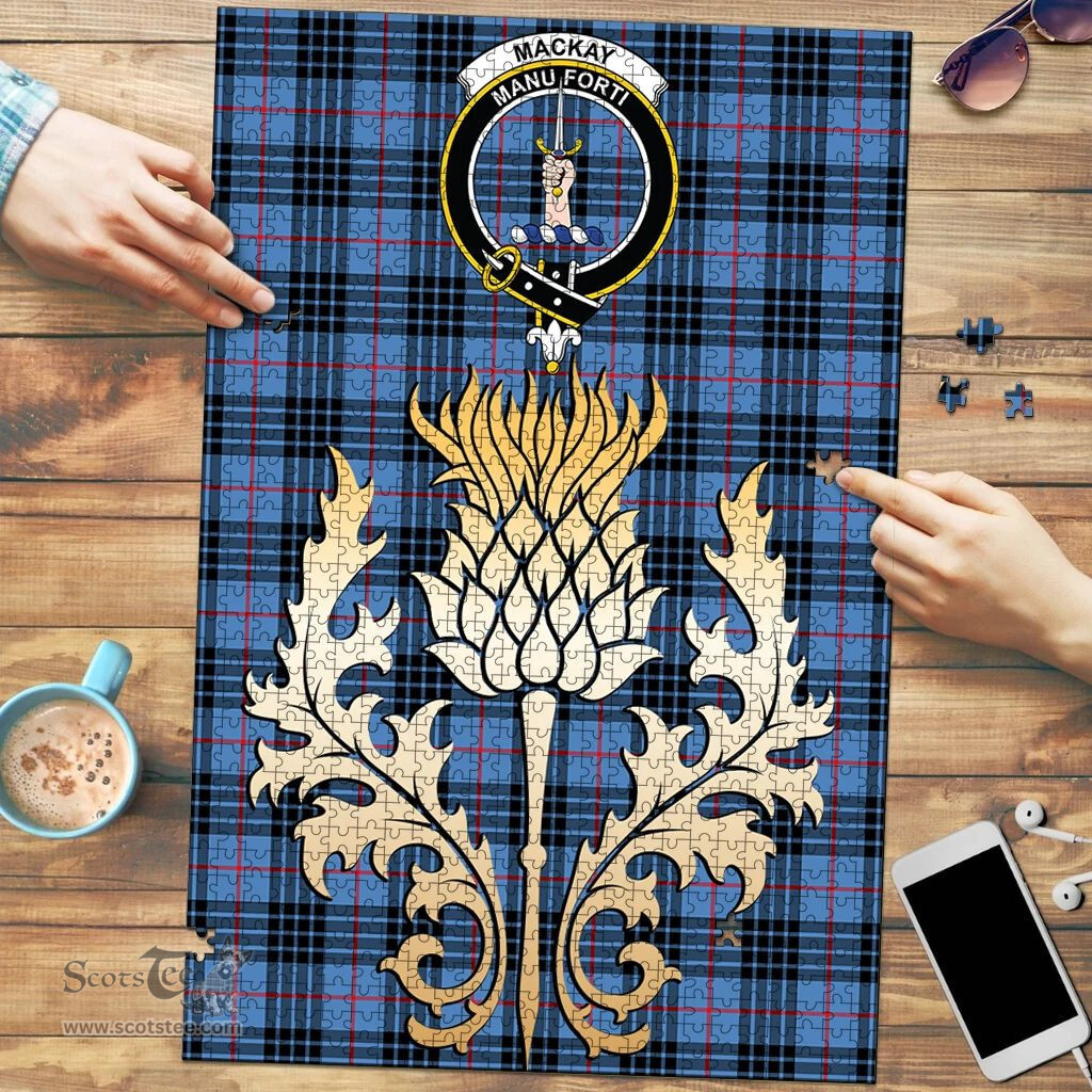 Scottish MacKay Blue Clan Tartan Puzzle - Thistle Gold Style Scottish Plaid Tartan Plaid