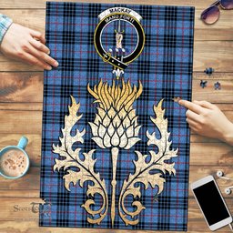 Scottish MacKay Blue Clan Tartan Puzzle - Thistle Gold Style Scottish Plaid Tartan Plaid