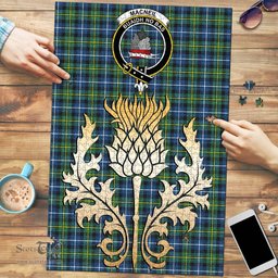 Scottish MacNeil of Barra Ancient Clan Tartan Puzzle - Thistle Gold Style Scottish Plaid Tartan Plaid