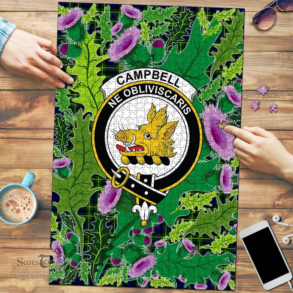 Scottish Campbell of Breadalbane Modern Clan Tartan Puzzle - Thistle Pattern Style Scottish Plaid Tartan Plaid