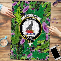 Scottish Clelland Modern Clan Tartan Puzzle - Thistle Pattern Style Scottish Plaid Tartan Plaid