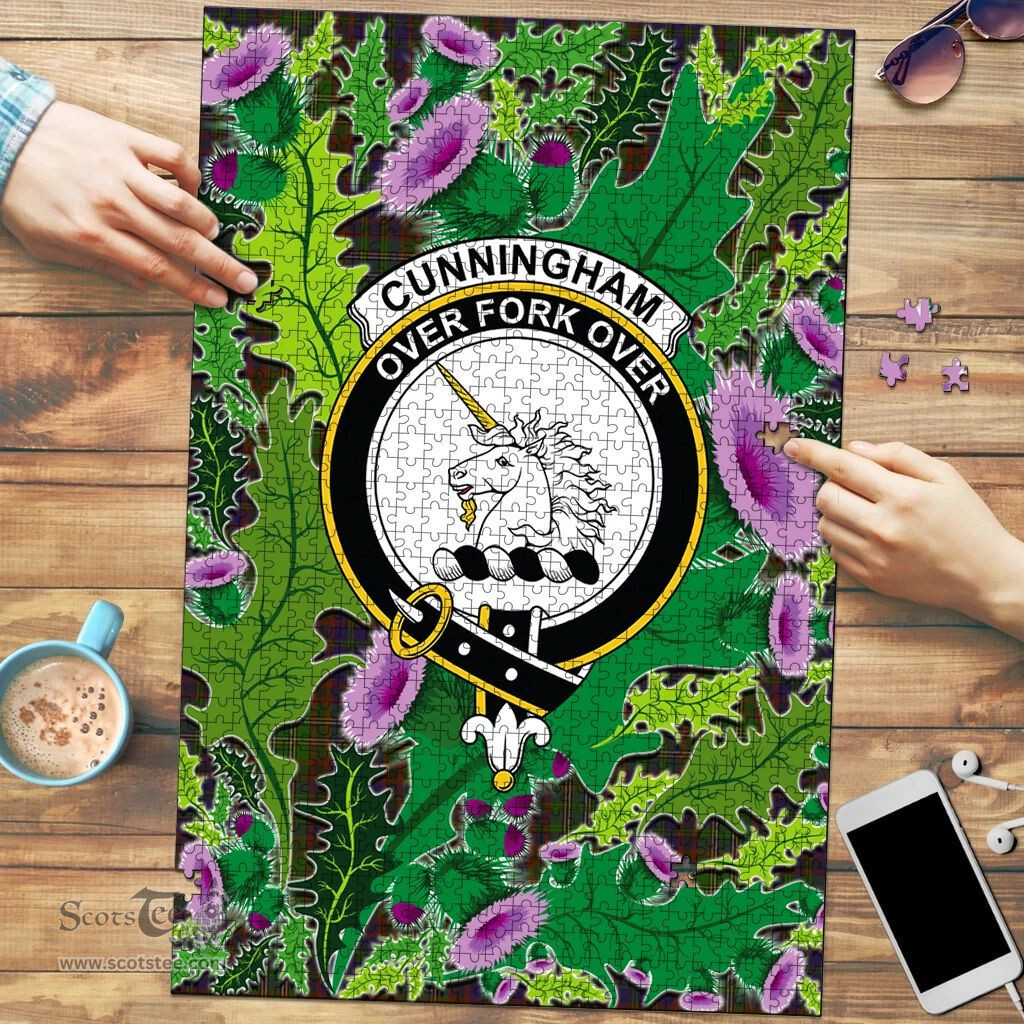 Scottish Cunningham Hunting Modern Clan Tartan Puzzle - Thistle Pattern Style Scottish Plaid Tartan Plaid