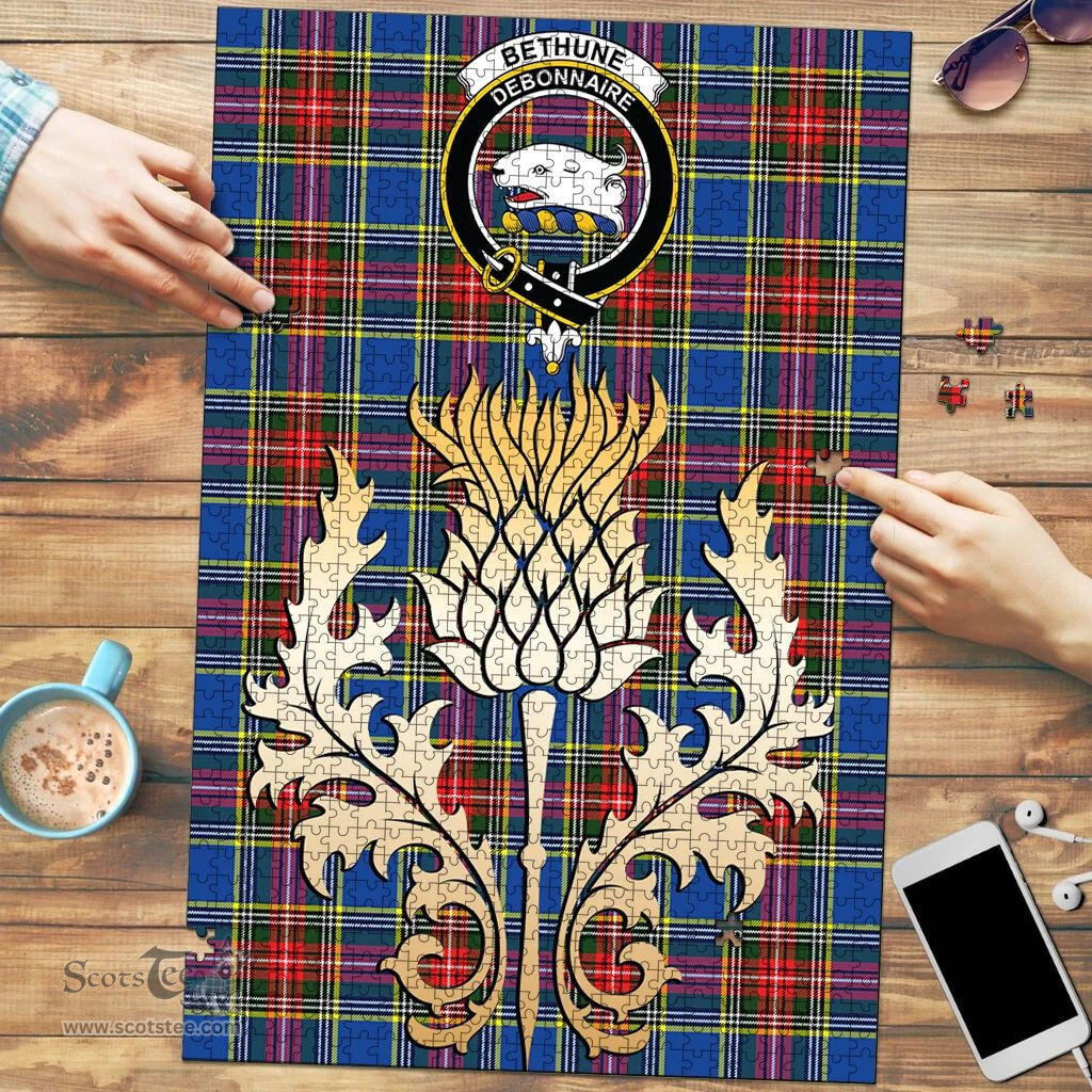 Scottish Bethune Clan Tartan Puzzle - Thistle Gold Style Scottish Plaid Tartan Plaid