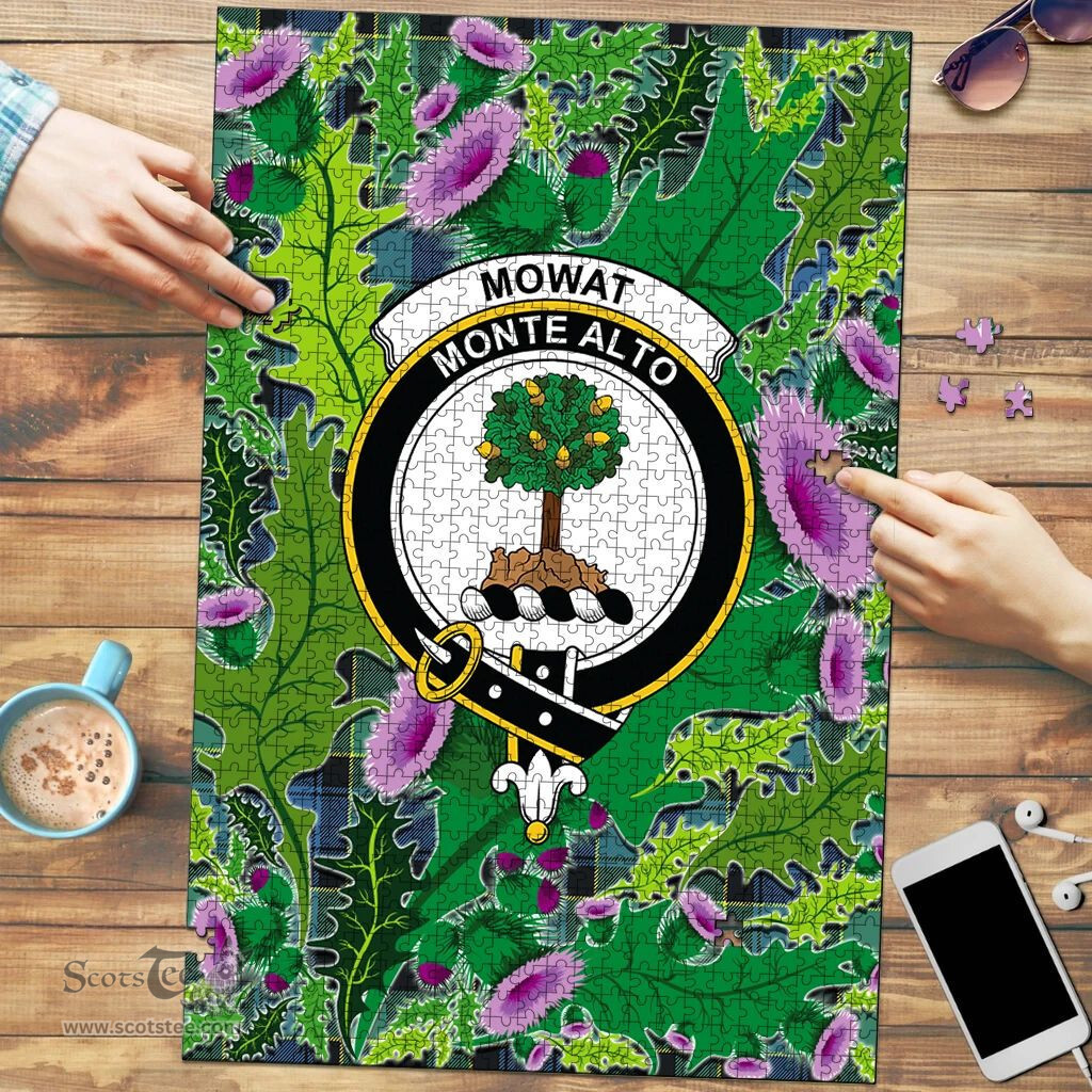 Scottish Mowat Clan Tartan Puzzle - Thistle Pattern Style Scottish Plaid Tartan Plaid