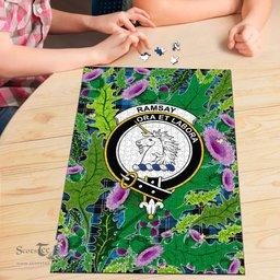 Scottish Ramsay Blue Ancient Clan Tartan Puzzle - Thistle Pattern Style Scottish Plaid Tartan Plaid