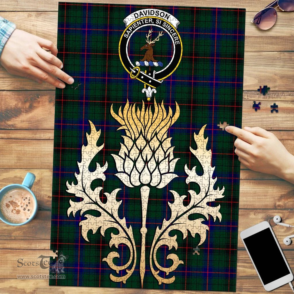 Scottish Davidson Modern Clan Tartan Puzzle - Thistle Gold Style Scottish Plaid Tartan Plaid