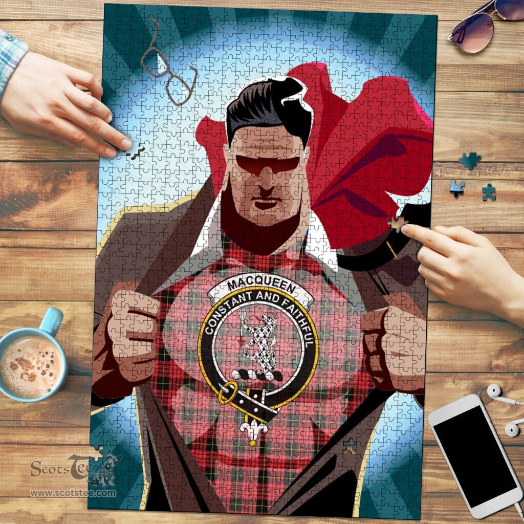 Scottish MacQueen Modern Clan Tartan Puzzle - Supper Hero Style Scottish Plaid Tartan Plaid