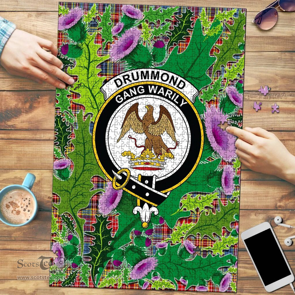 Scottish Drummond of Strathallan Clan Tartan Puzzle - Thistle Pattern Style Scottish Plaid Tartan Plaid