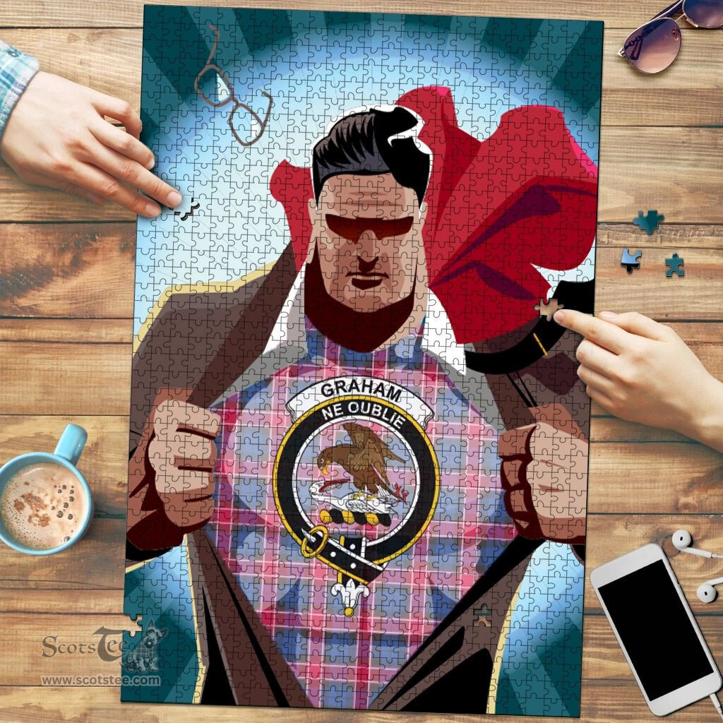 Scottish Graham of Menteith Red Clan Tartan Puzzle - Supper Hero Style Scottish Plaid Tartan Plaid
