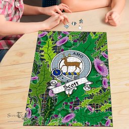 Scottish Scott Green Modern Clan Tartan Puzzle - Thistle Pattern Style Scottish Plaid Tartan Plaid