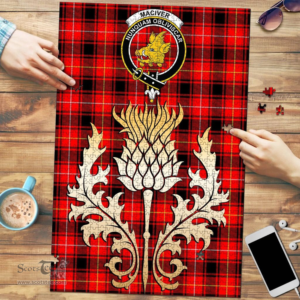 Scottish MacIver Modern Clan Tartan Puzzle - Thistle Gold Style Scottish Plaid Tartan Plaid