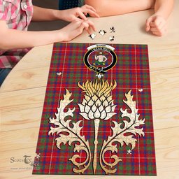 Scottish Shaw Red Modern Clan Tartan Puzzle - Thistle Gold Style Scottish Plaid Tartan Plaid