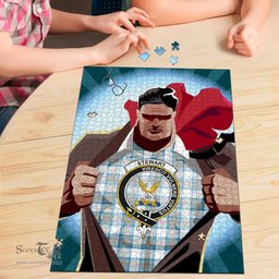 Scottish Stewart Muted Blue Clan Tartan Puzzle - Supper Hero Style Scottish Plaid Tartan Plaid