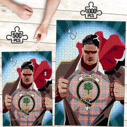 Scottish Hamilton Ancient Clan Tartan Puzzle - Supper Hero Style Scottish Plaid Tartan Plaid