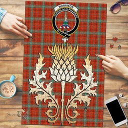 Scottish Morrison Red Ancient Clan Tartan Puzzle - Thistle Gold Style Scottish Plaid Tartan Plaid