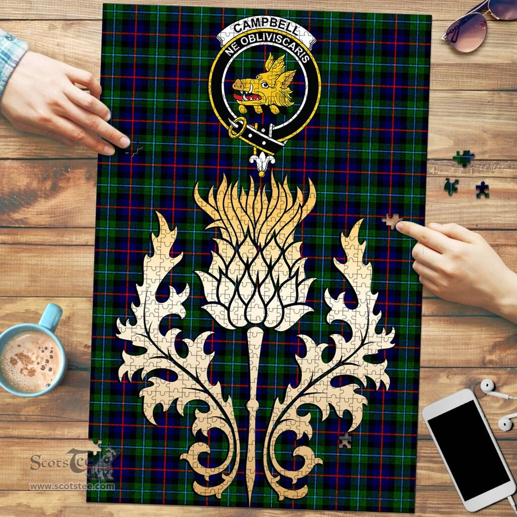 Scottish Campbell of Cawdor Modern Clan Tartan Puzzle - Thistle Gold Style Scottish Plaid Tartan Plaid