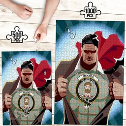 Scottish Menzies Green Ancient Clan Tartan Puzzle - Supper Hero Style Scottish Plaid Tartan Plaid