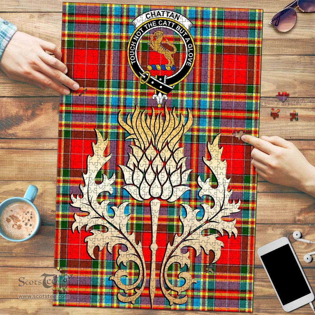 Scottish Chattan Clan Tartan Puzzle - Thistle Gold Style Scottish Plaid Tartan Plaid