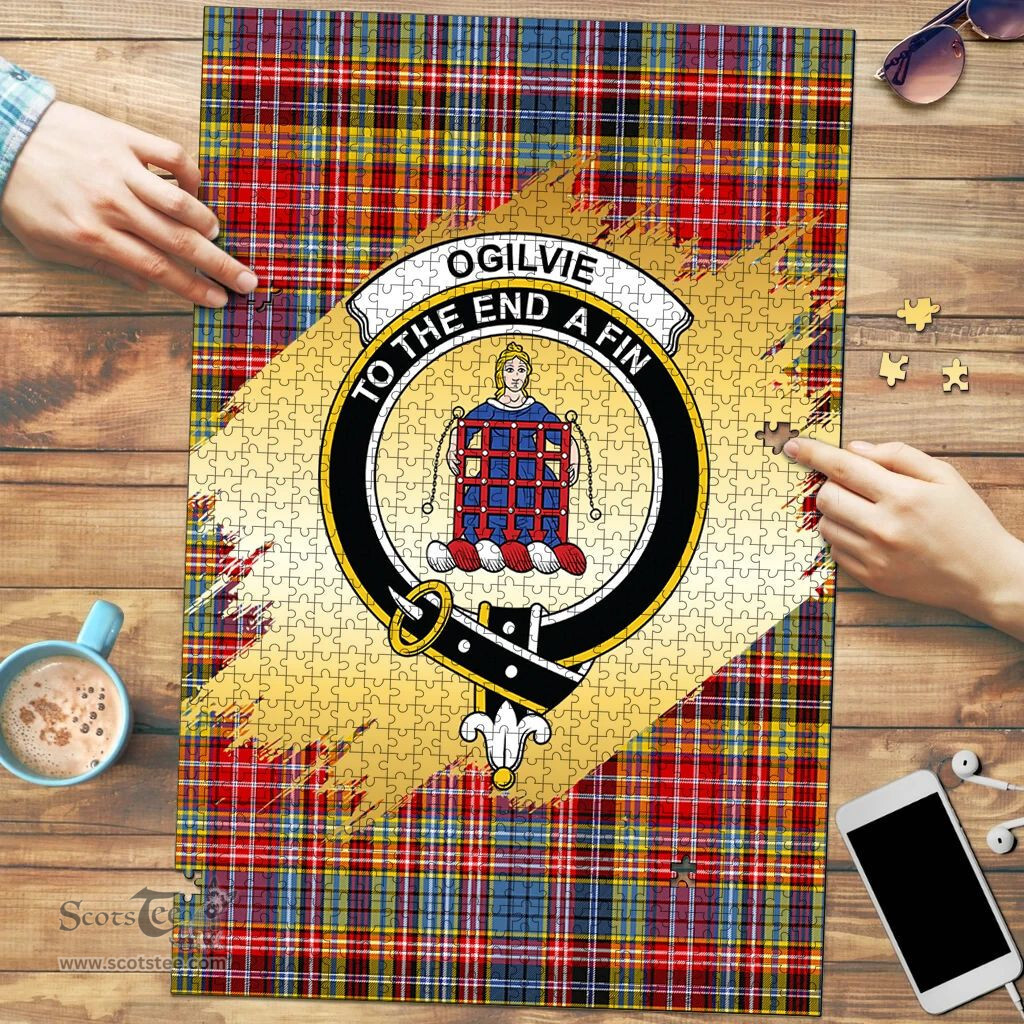 Scottish Ogilvie of Airlie Ancient Clan Tartan Puzzle - Gold Style Scottish Plaid Tartan Plaid