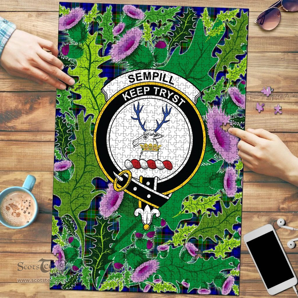 Scottish Sempill Modern Clan Tartan Puzzle - Thistle Pattern Style Scottish Plaid Tartan Plaid