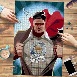 Scottish Scott Green Weathered Clan Tartan Puzzle - Supper Hero Style Scottish Plaid Tartan Plaid