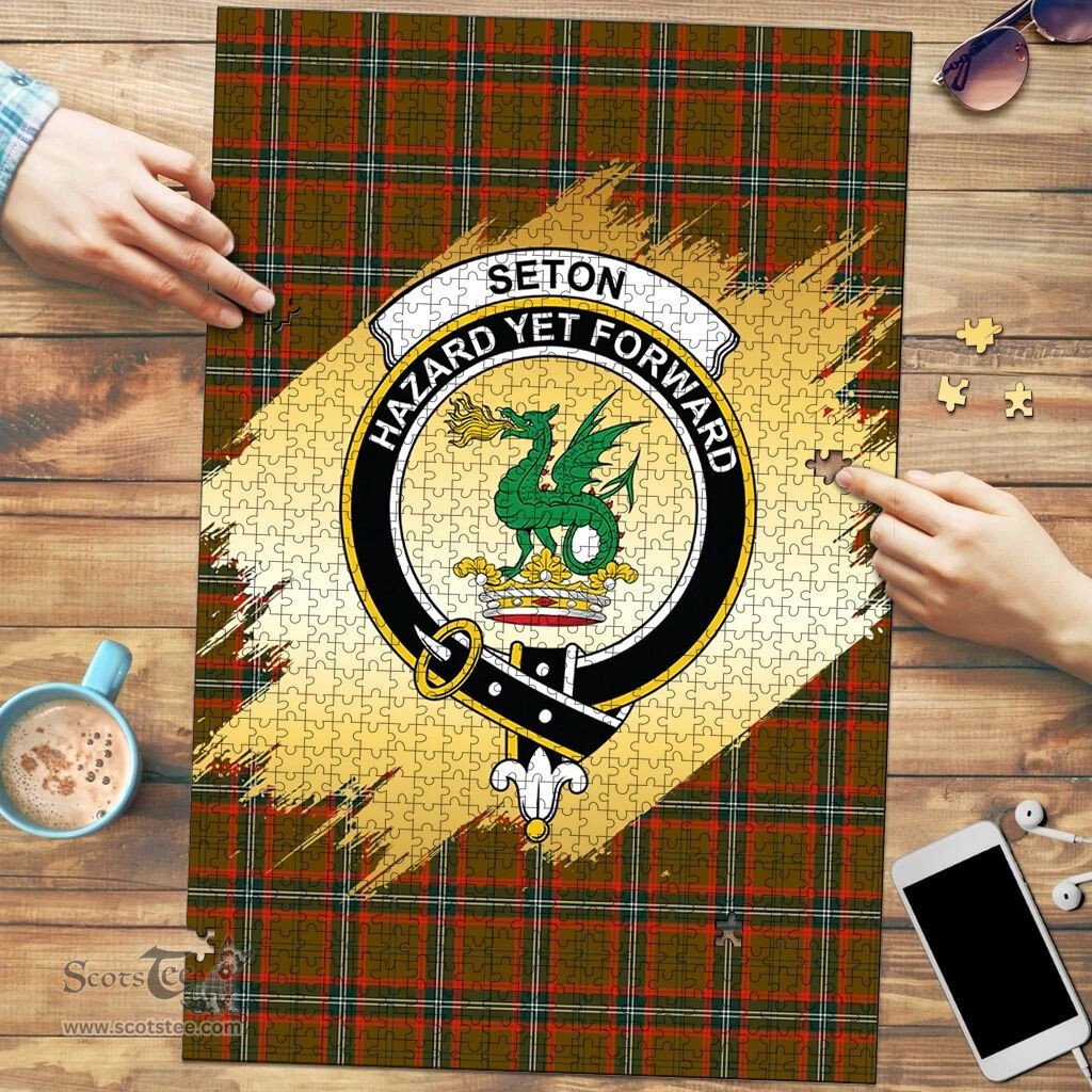 Scottish Seton Hunting Modern Clan Tartan Puzzle - Gold Style Scottish Plaid Tartan Plaid