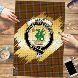 Scottish Seton Hunting Modern Clan Tartan Puzzle - Gold Style Scottish Plaid Tartan Plaid