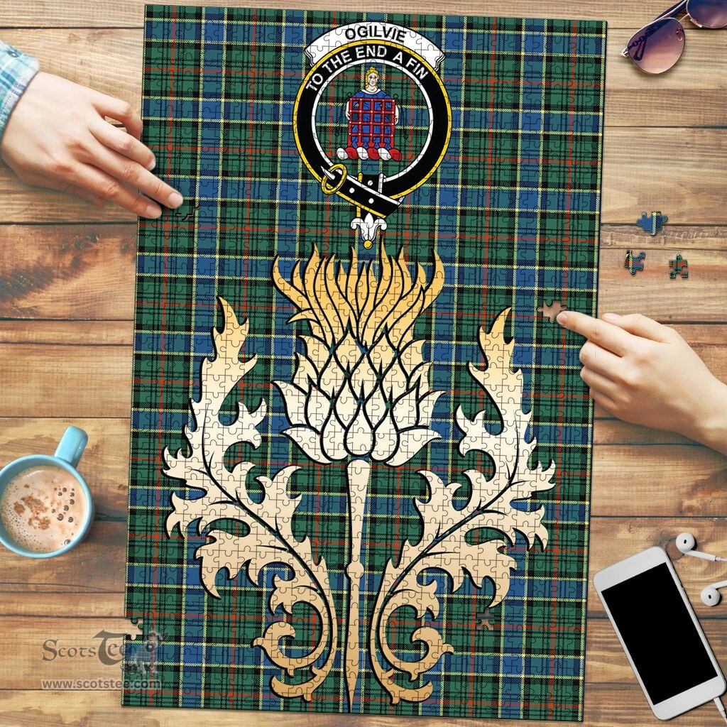 Scottish Ogilvie Hunting Ancient Clan Tartan Puzzle - Thistle Gold Style Scottish Plaid Tartan Plaid