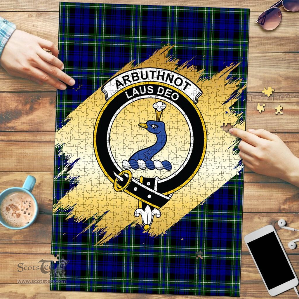 Scottish Arbuthnot Modern Clan Tartan Puzzle - Gold Style Scottish Plaid Tartan Plaid