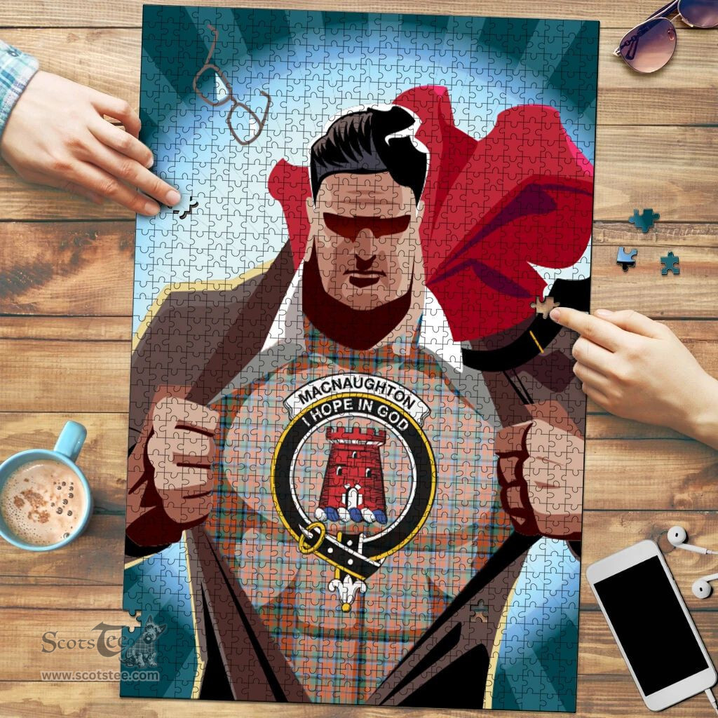 Scottish MacNaughton Ancient Clan Tartan Puzzle - Supper Hero Style Scottish Plaid Tartan Plaid