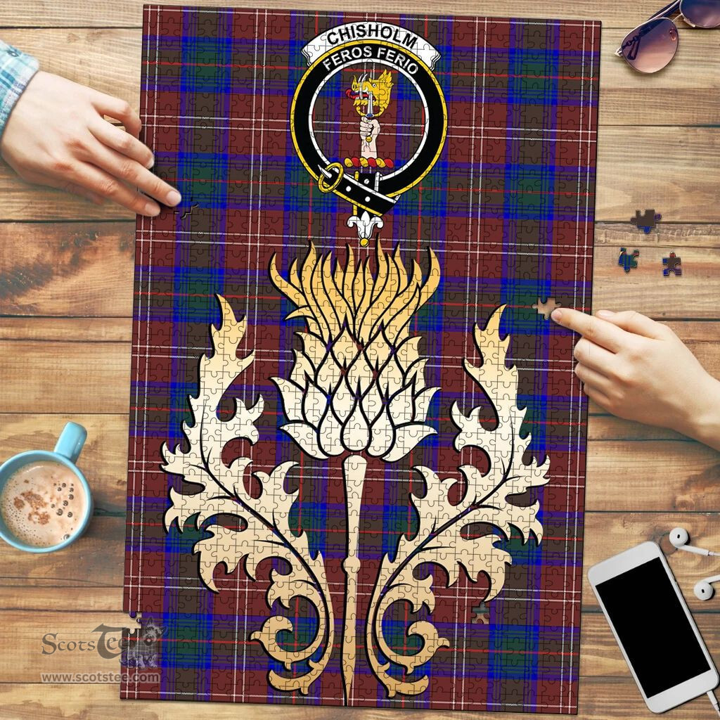 Scottish Chisholm Hunting Modern Clan Tartan Puzzle - Thistle Gold Style Scottish Plaid Tartan Plaid