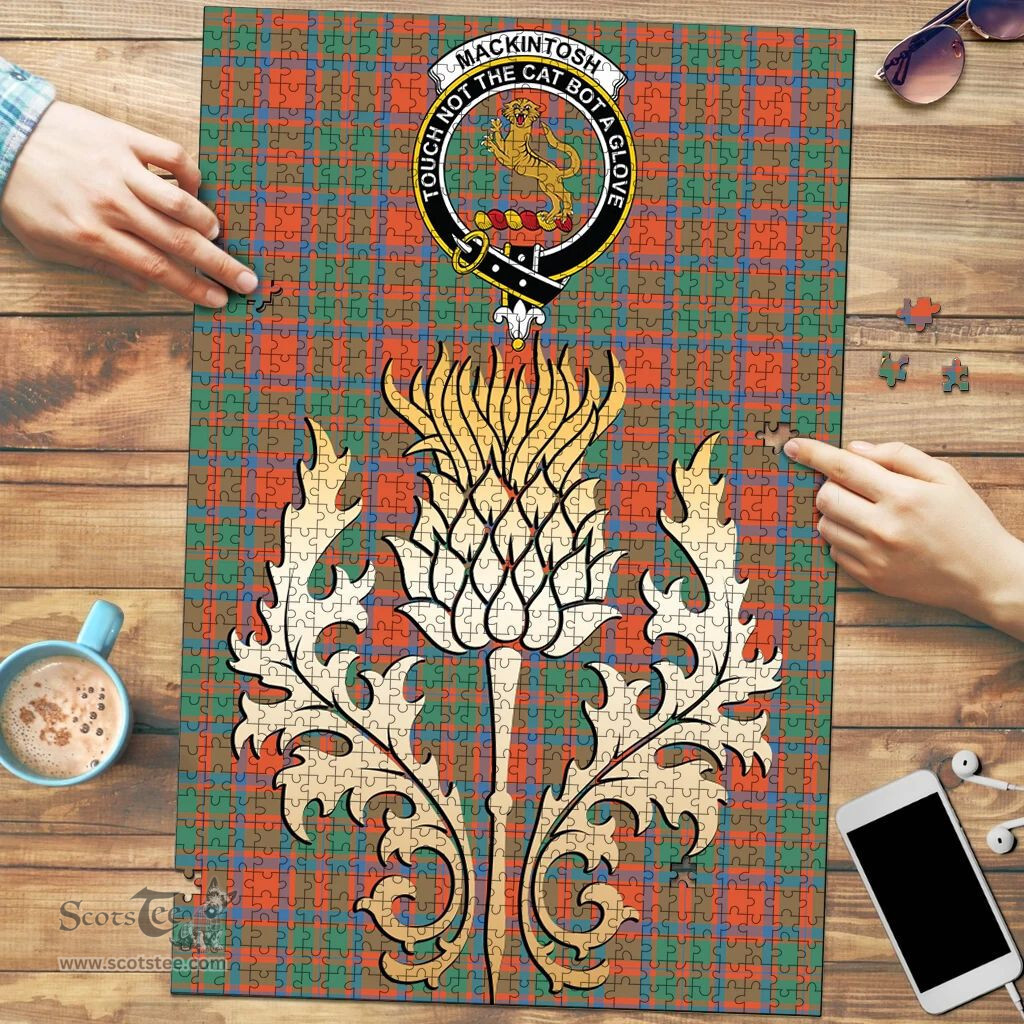 Scottish MacKintosh Ancient Clan Tartan Puzzle - Thistle Gold Style Scottish Plaid Tartan Plaid