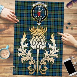 Scottish Colquhoun Ancient Clan Tartan Puzzle - Thistle Gold Style Scottish Plaid Tartan Plaid