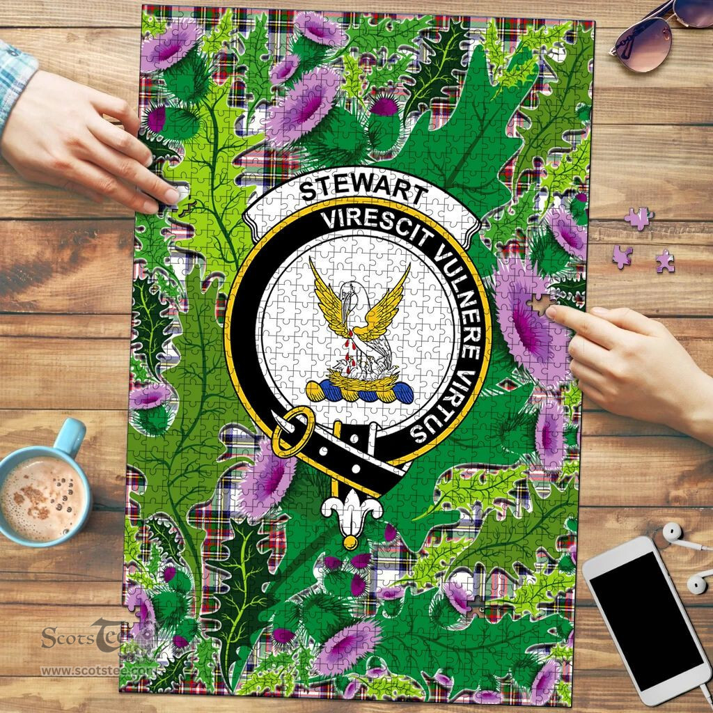 Scottish Stewart Dress Modern Clan Tartan Puzzle - Thistle Pattern Style Scottish Plaid Tartan Plaid
