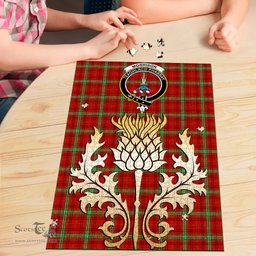 Scottish Morrison Red Modern Clan Tartan Puzzle - Thistle Gold Style Scottish Plaid Tartan Plaid