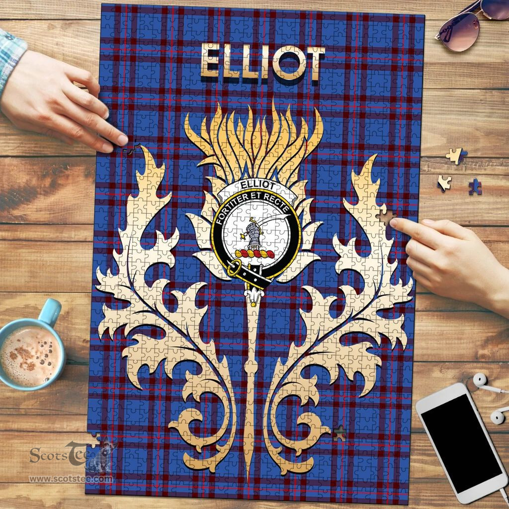 Scottish Elliot Modern Clan Tartan Puzzle - Thistle Scotland Style Scottish Plaid Tartan Plaid