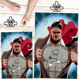 Scottish Scott Green Weathered Clan Tartan Puzzle - Supper Hero Style Scottish Plaid Tartan Plaid
